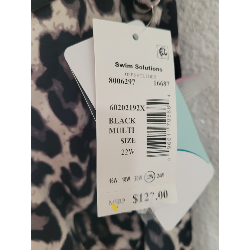 Swim Solutions Off Shoulder Leopard Print Ruffle‎ Swimsuit Black Multi 22W #18 - Picture 3 of 7